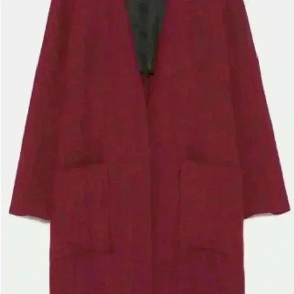 ✨New✨Zara Red Burgundy Linen Coat Size Medium - Picture 4 of 9
